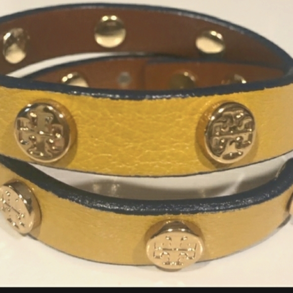 Tory Burch Yellow Leather Wrap Bracelet